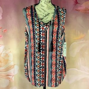 TRIBAL JEANS - *NWT* - “Sunset” Sleeveless Top. V-neck with eyelet tassel trim.